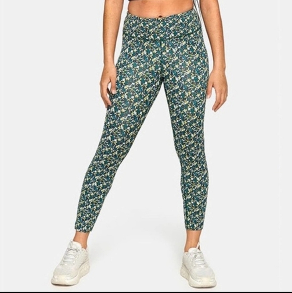 Outdoor Voices Flex Green Mineral Floral Workout Leggings Size Small